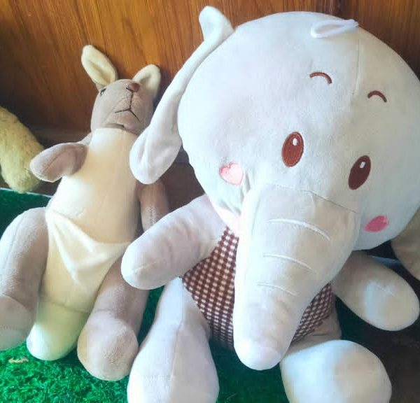 Soft Plush Animals - Teddy, Kangaroo & Elephant